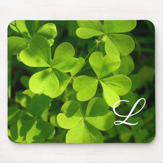 Green Shamrocks Irish Clover Monogram Mouse Mat (Front)