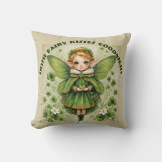 Green Shamrocks Irish Fairy Kisses Goodnight Baby Cushion