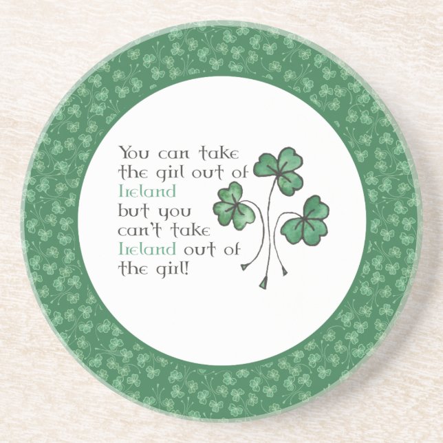 Green Shamrocks Irish Girl 'Quote Sandstone Coaste Coaster (Front)