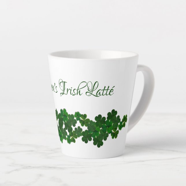 Green Shamrocks Irish Latté Mug Personalised (Right Angle)