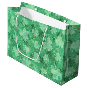 Green Shamrocks on Green Large Gift Bag