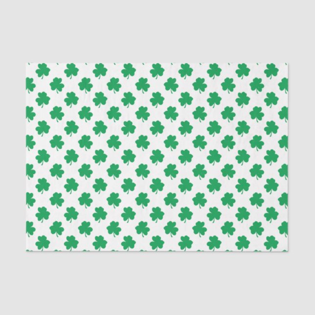 Green Shamrocks on White St.Patrick’s Day Clover Tissue Paper (Front)