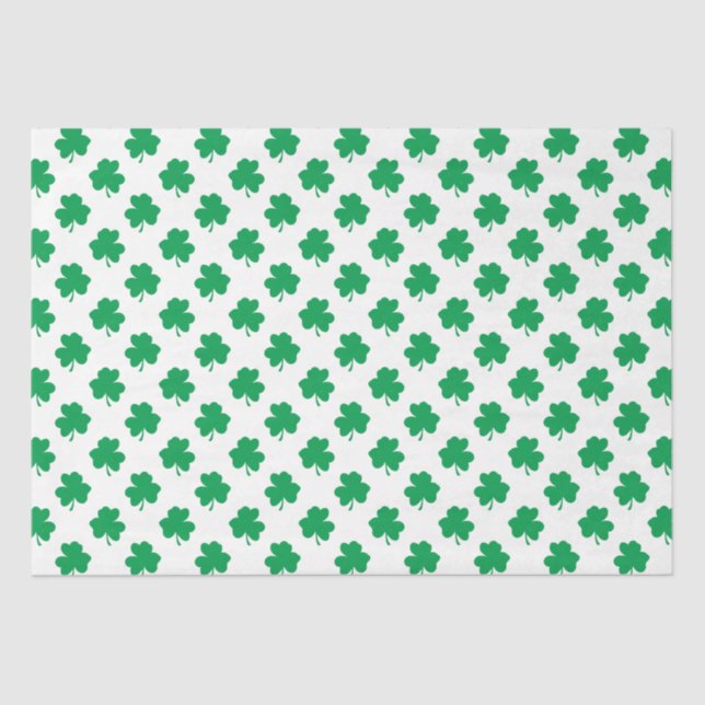 Green Shamrocks on White St.Patrick’s Day Clover Tissue Paper (Front)