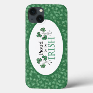 Green Shamrocks Pattern Proud to be Irish iPhone 13 Case