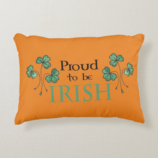 Green Shamrocks Proud to be Irish Lumbar Pillow (Front)