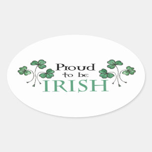 Green Shamrocks Proud to be Irish Oval Stickers