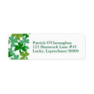 Green Shamrocks Return Address Labels Personalised