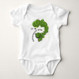 Green Shamrocks   sparkling hearts Baby Bodysuit