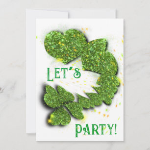 Green Shamrocks sparkling hearts Invitation