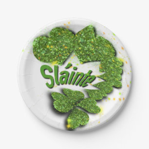 Green Shamrocks sparkling hearts Shainte Paper Plate