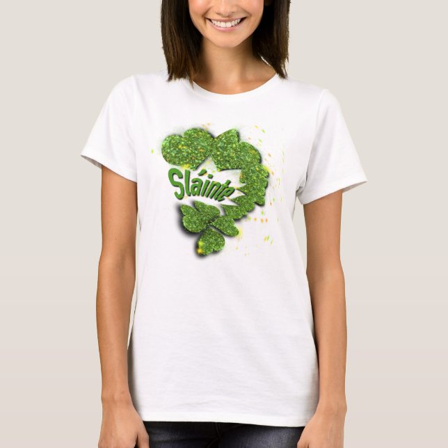 Green Shamrocks | sparkling hearts ShainteT-Shirt T-Shirt (Front)