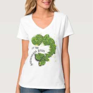 Green Shamrocks sparkling hearts T-Shirt