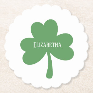 Green Shamrocks St. Patrick's Day Custom Name Paper Coaster