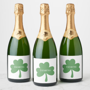 Green Shamrocks St. Patrick's Day Custom Name Sparkling Wine Label