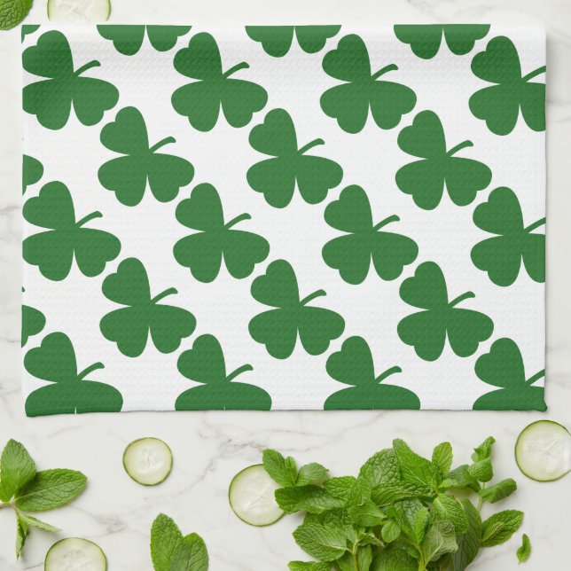 Green Shamrocks St. Patrick's Day Tea Towel (Folded)