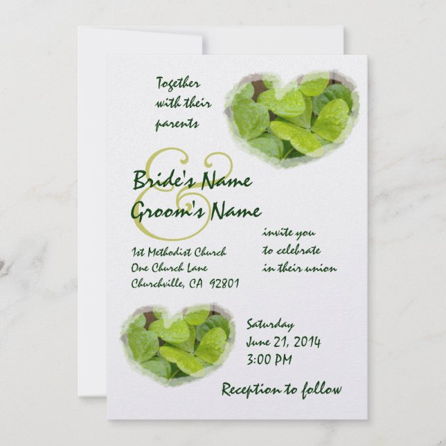 GREEN SHAMROCKS - Wedding Invitation (Front)