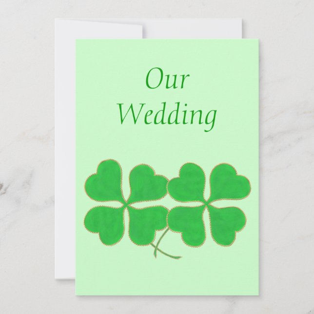 Green Shamrocks with with gold dots Wedding Invite (Front)
