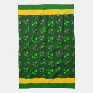 Green Shamrocks Yellow Stripe Kitchen Towel