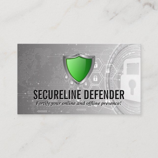 Green Shield Security Logo | Modern Background Business Card (Front)