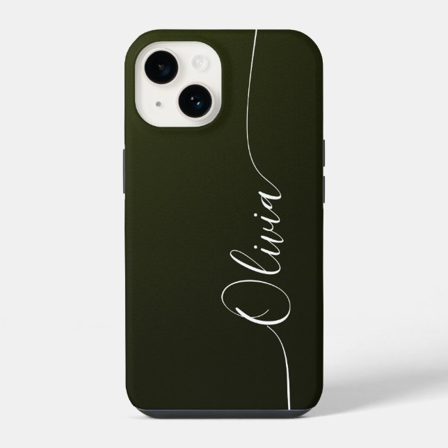 Green Shimmer Elegant Calligraphy Script Name iPhone Case (Back)
