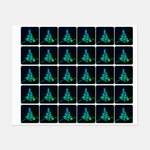 Green Shine of Stars on Christmas Tree Dark