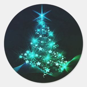 Green Shine of Stars on Christmas Tree Dark Classic Round Sticker