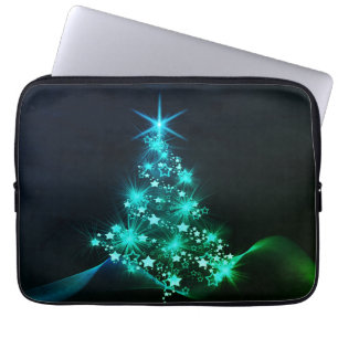 Green Shine of Stars on Christmas Tree Dark Laptop Sleeve