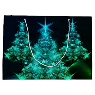 Green Shine of Stars on Christmas Tree Dark Large Gift Bag