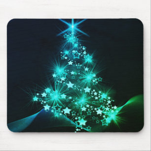 Green Shine of Stars on Christmas Tree Dark  Mouse Mat