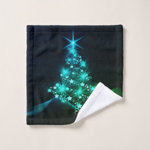Green Shine of Stars on Christmas Tree Dark Wash Cloth