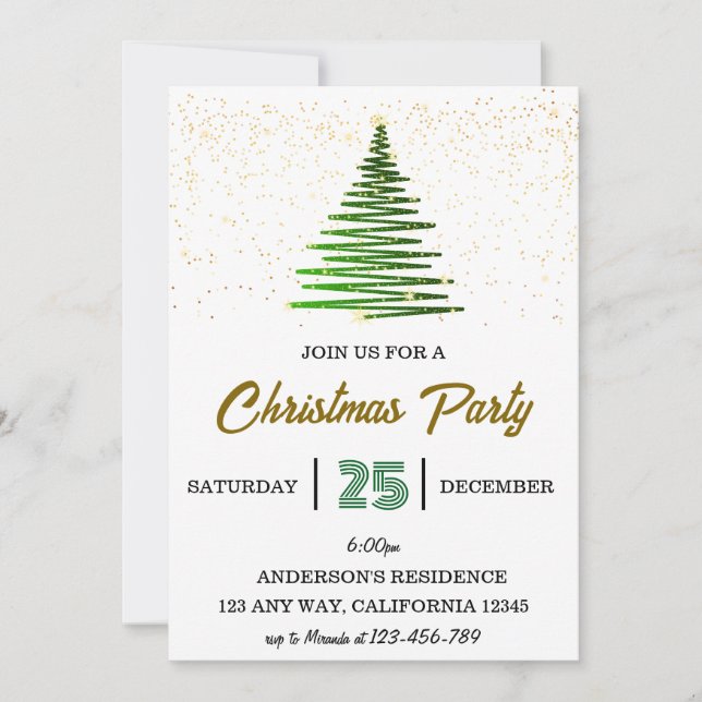 Green Shining Christmas Tree Party Invitation (Front)