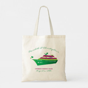 Green Ship Hearts Cruise Wedding Tote Bag
