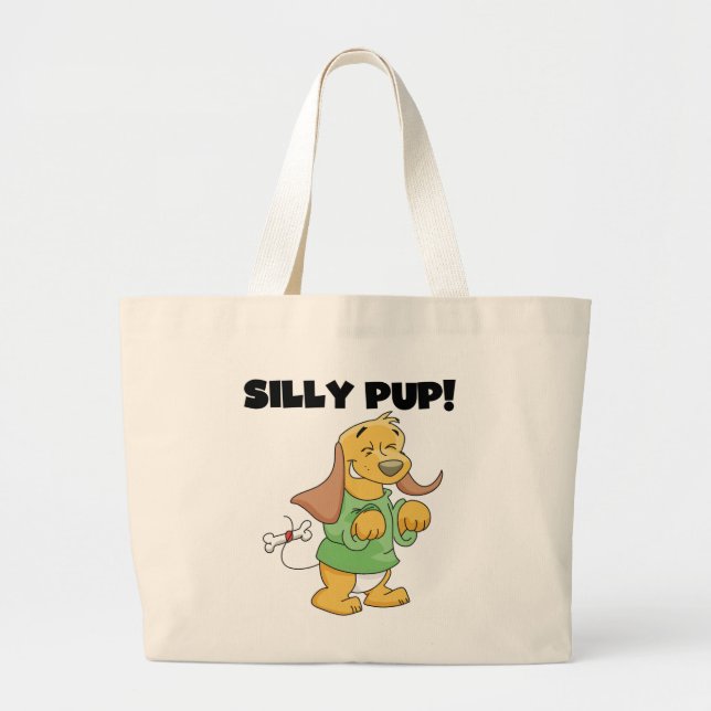 Green Shirt Silly Pup Tshirts and Gifts Large Tote Bag (Front)