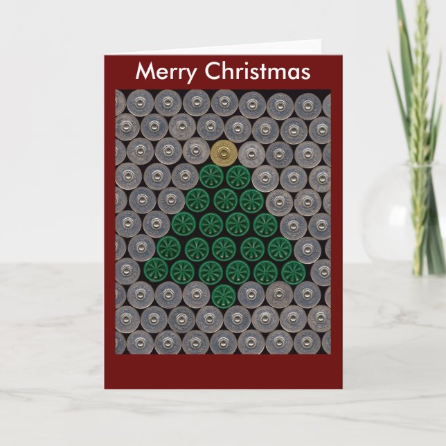 Green shotgun shell tree Christmas Card (Front)