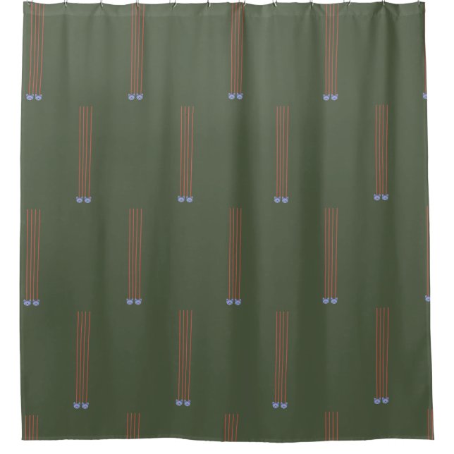 Green Shower Curtain with Lines & Blue Cats (Front)