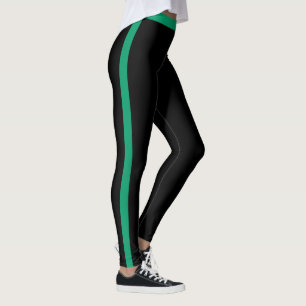 Green Side Stripe Black Leggings
