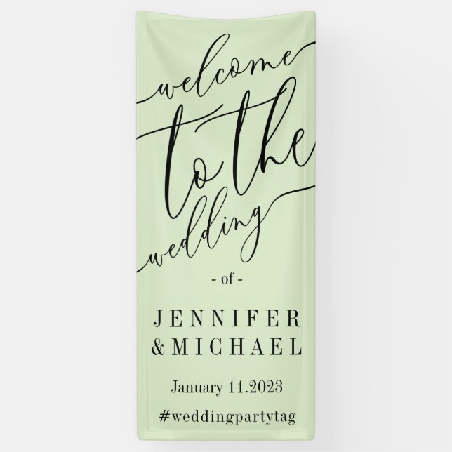 Green Signature Big Welcome to the wedding Banner (Vertical)