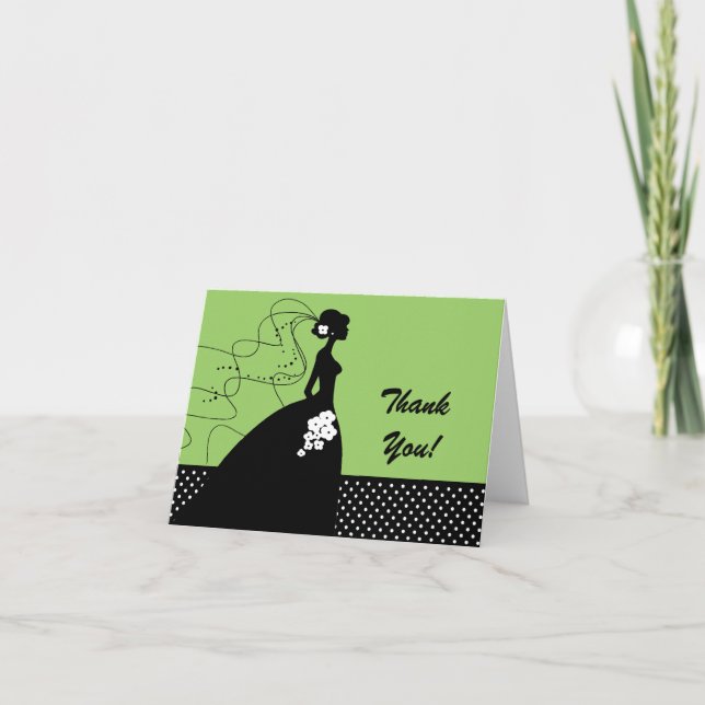 Green Silhouette Bride Thank You Note Card (Front)
