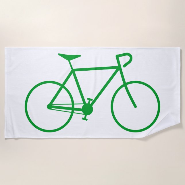 Green Silhouette of a Bicycle Beach Towel (Front)