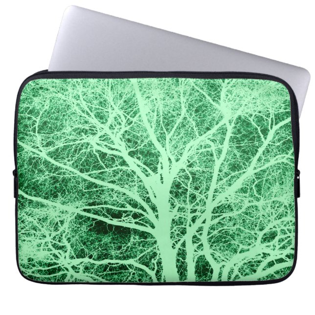Green silhouetted tree laptop sleeve (Front)