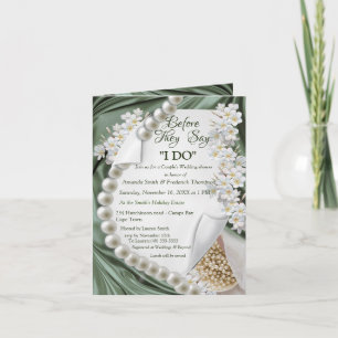 Green Silk & Ivory Pearl Wedding Shower Invitation