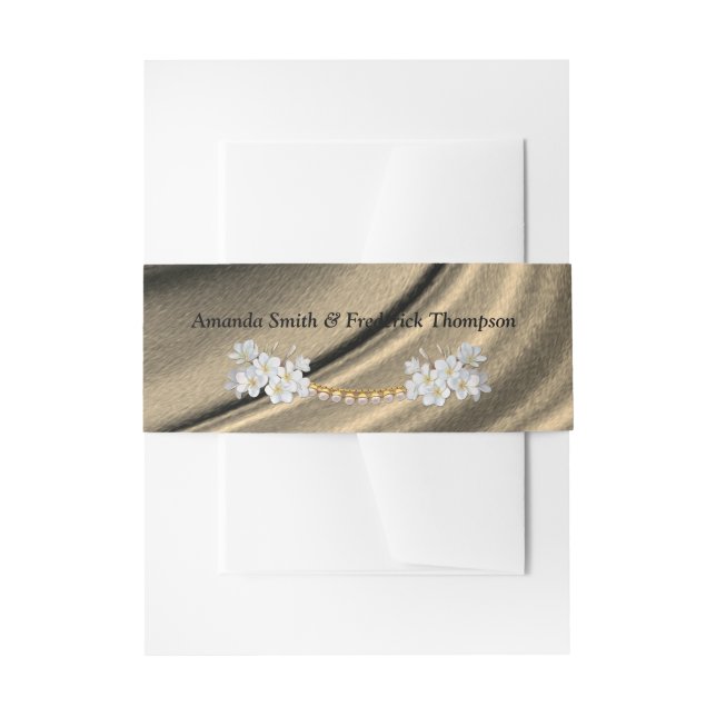 Green Silk  & Ivory Pearls Belly Band Invitation Belly Band (Front Example)