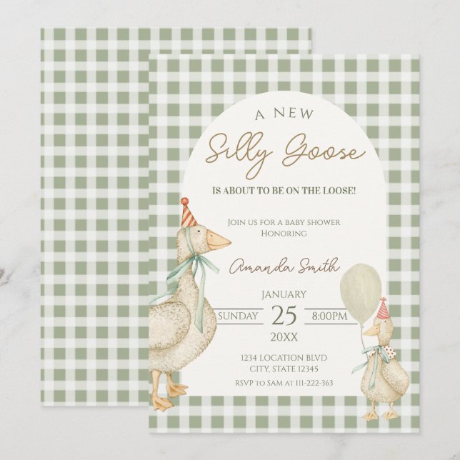 Green Silly Goose Baby shower Invitation (Front/Back)