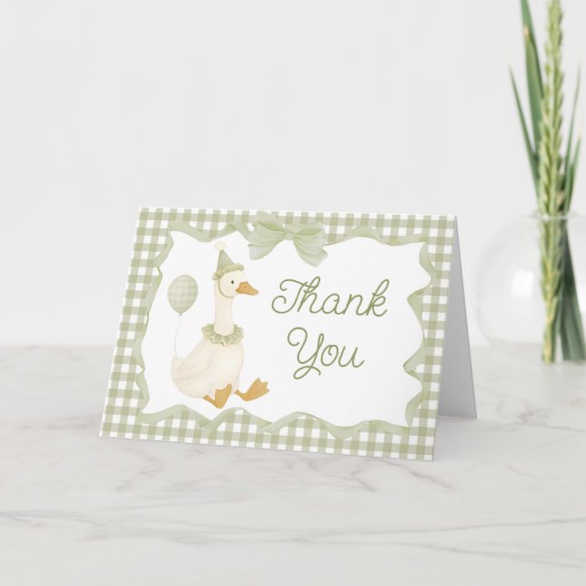 Green Silly Goose Baby Shower Thank You Card (Front)