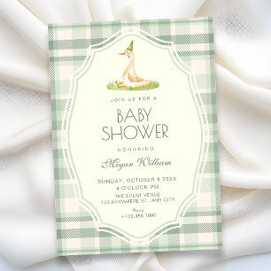 Green silly goose duck baby shower invitation