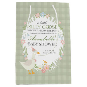 Green Silly Goose Floral Gingham Baby Shower Favou Medium Gift Bag