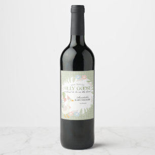 Green Silly Goose Floral Gingham Baby Shower Favou Wine Label