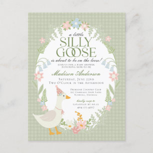 Green Silly Goose Floral Gingham Baby Shower Postcard