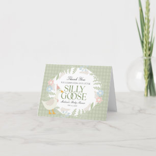 Green Silly Goose Floral Gingham Baby Shower Thank You Card