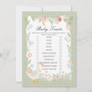 Green Silly Goose Floral Gingham Baby Traits Game Invitation